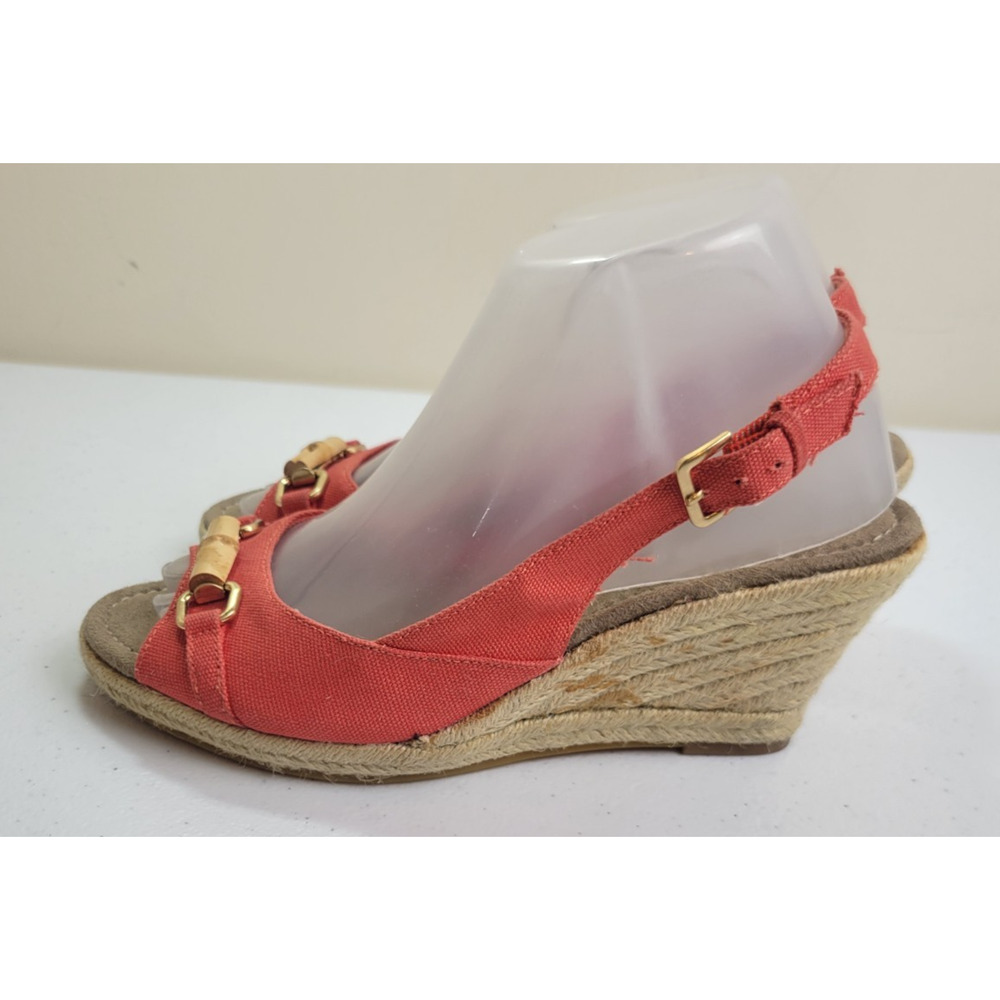 Coldwater Creek Orangish Pink Espadrilles Wedge Slingback Sandals Womens Size 8M